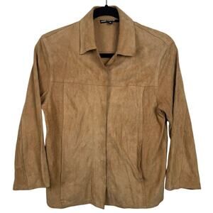 100% Leather John Patrick Collared Quarter Sleeve Snap Button Down w/Pockets-M